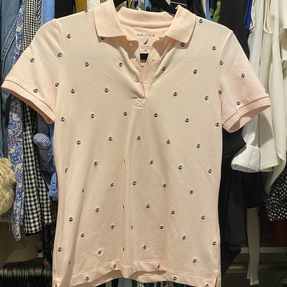 Nautical light pink anchor collared t-shirt